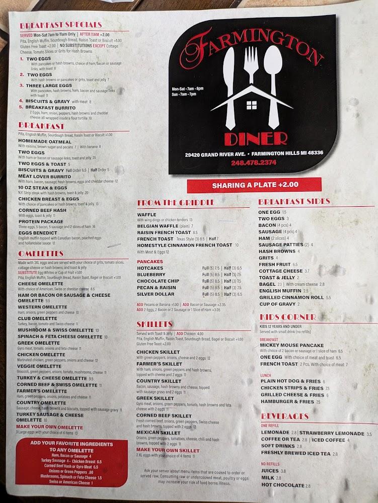Farmington Diner Menu image 1