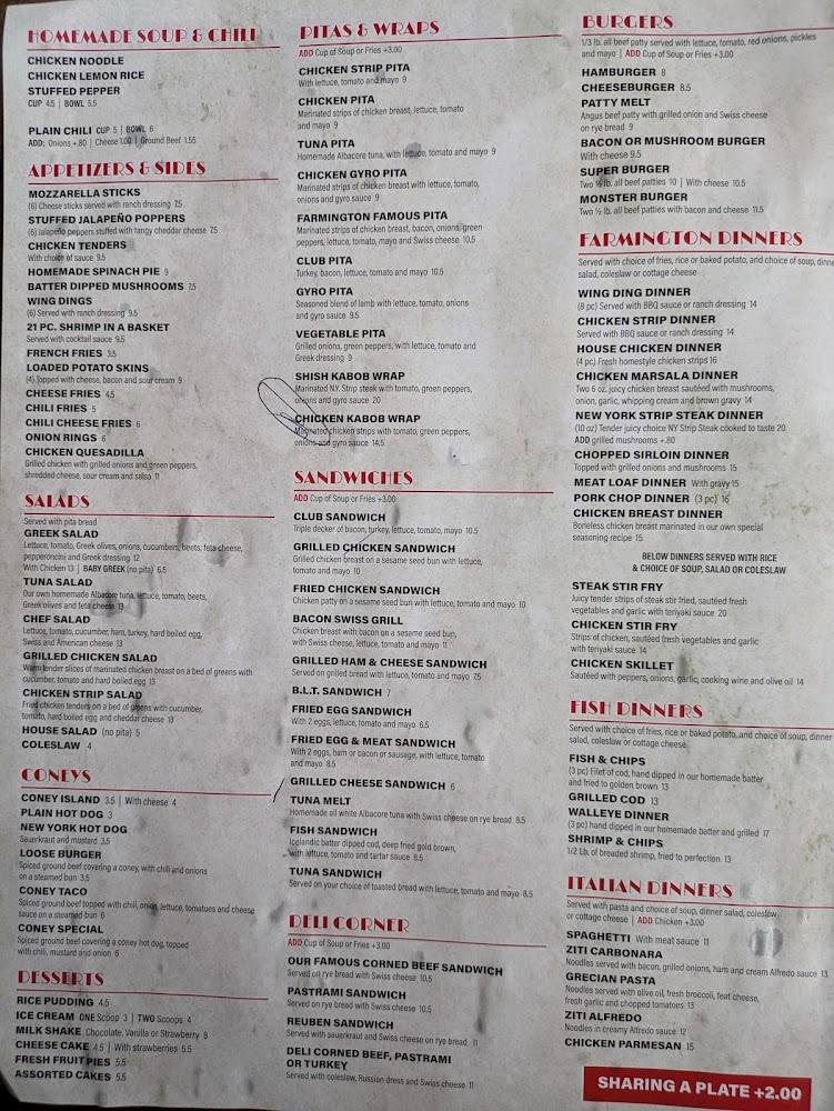 Farmington Diner Menu image 2